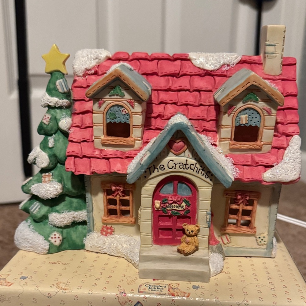 Cherished Teddies Festive Red and Green Holiday House